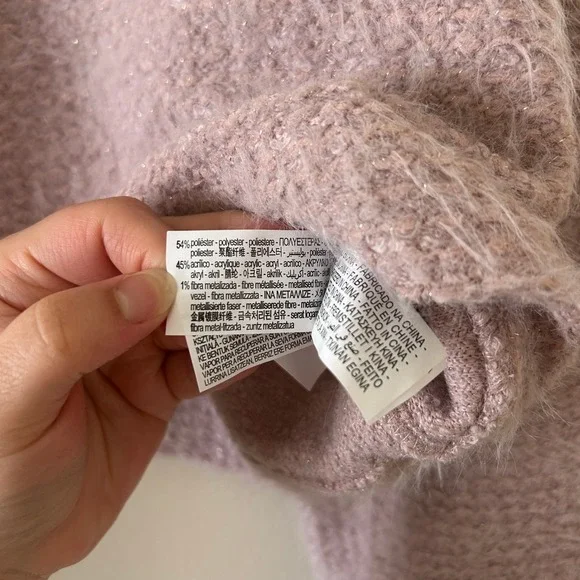 Zara Lilac Fuzzy Metallic Shimmer Cropped Sweater Jumper bell Sleeve Large - Picture 5 of 9